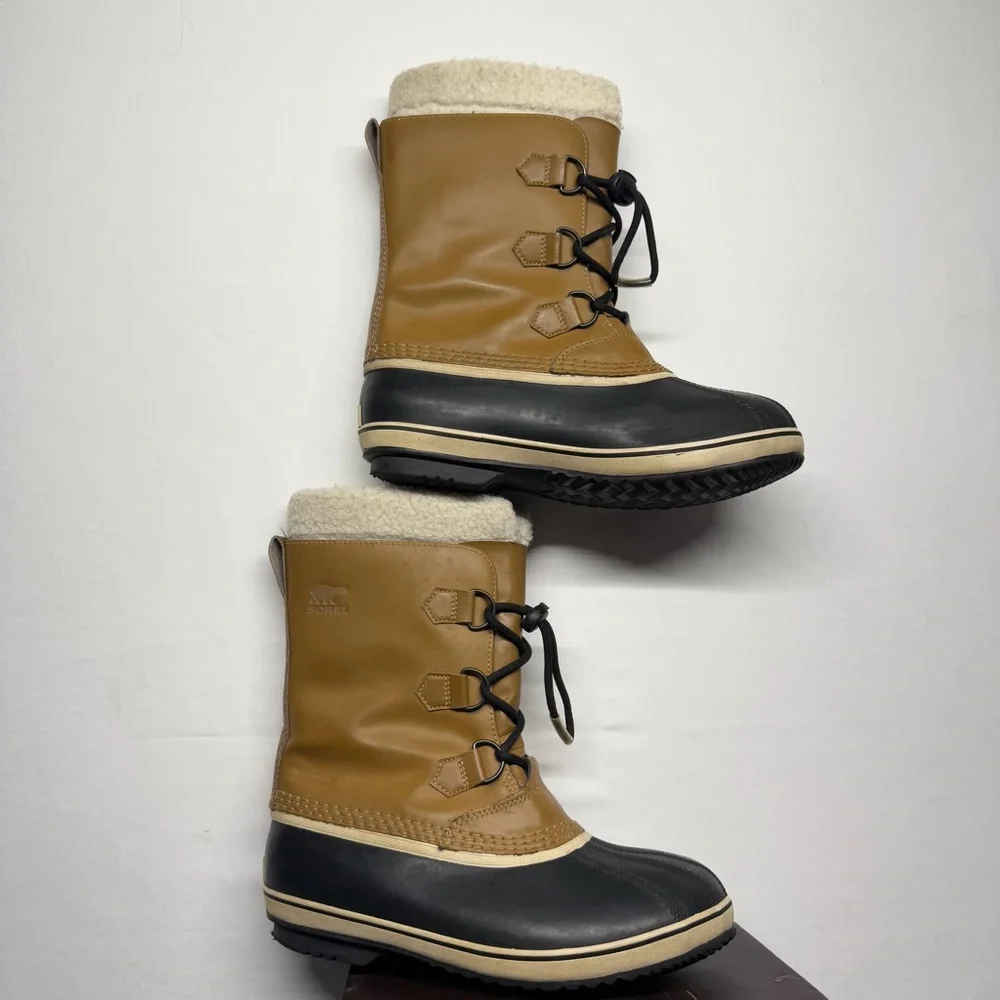 Sorel Caribou Boots Women‎ 7 Tan Black Waterproof Snow Winter NY1963